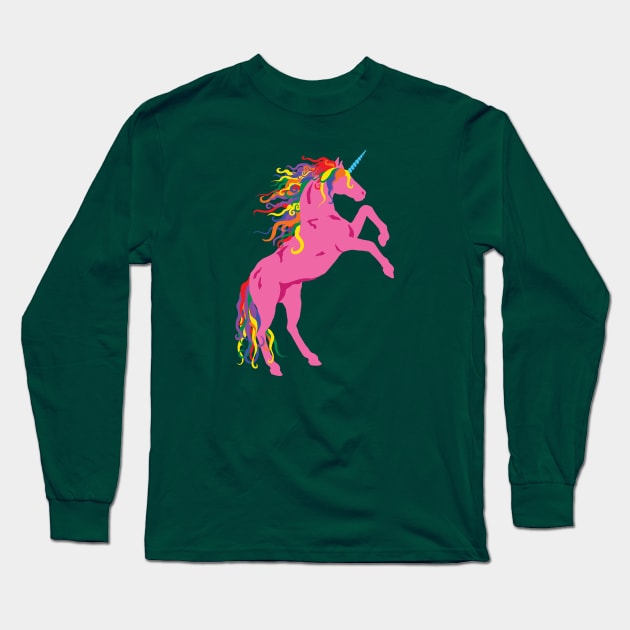 Rainbow Maned Pink Pride Unicorn Long Sleeve T-Shirt by PeregrinusCreative